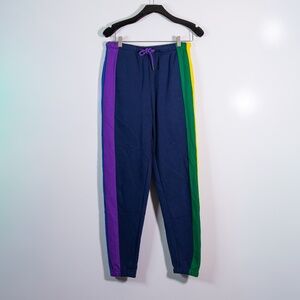 Cross Colours Stripe Cotton Blend Fleece Terry Multi Color Joggers Track Pants S